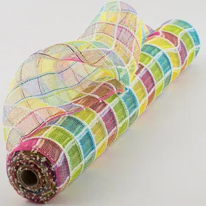 21" Plaid Squares Fuzzy Grid Mesh: Spring