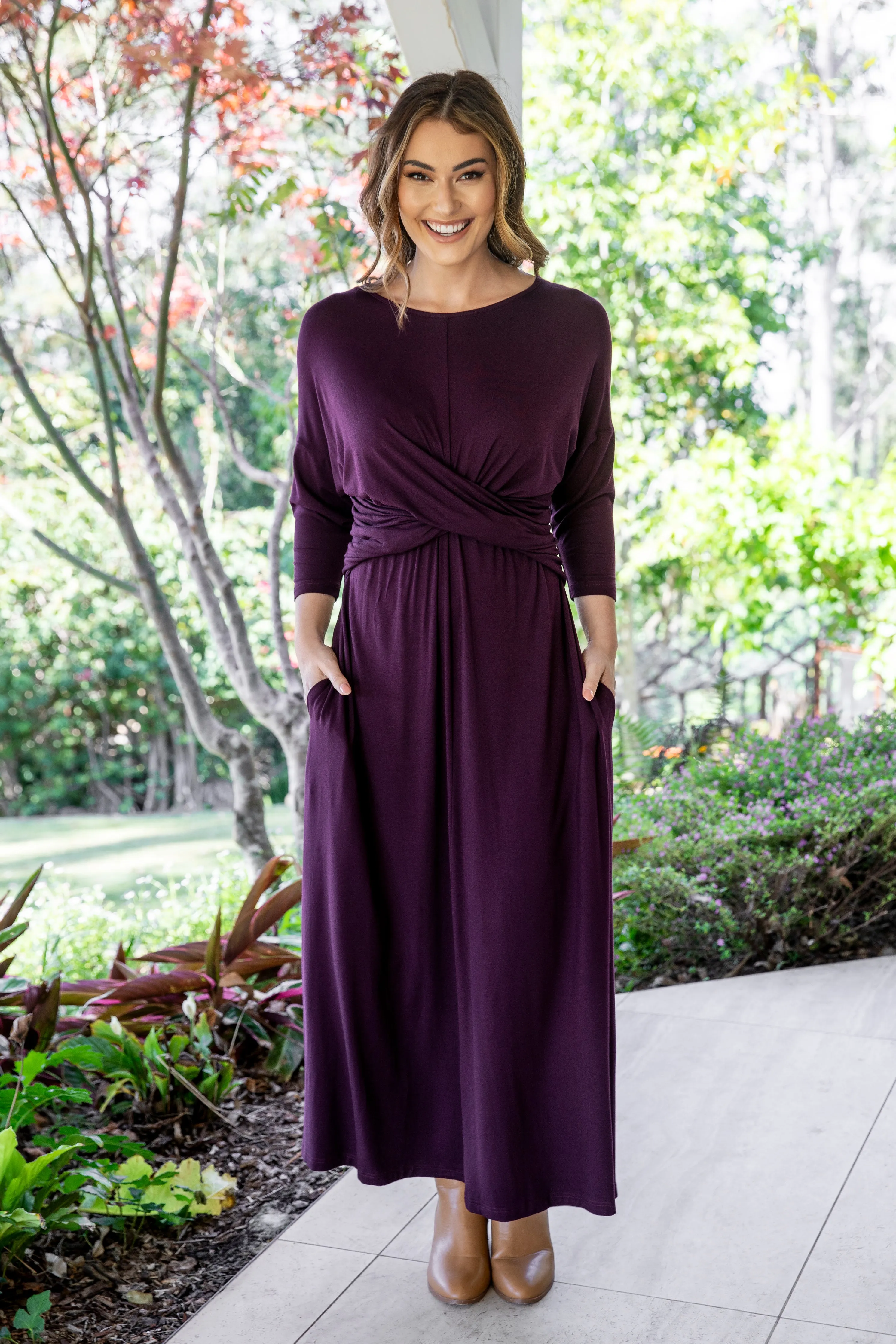 3/4 Sleeve Eden Maxi Dress | Berry | FINAL SALE