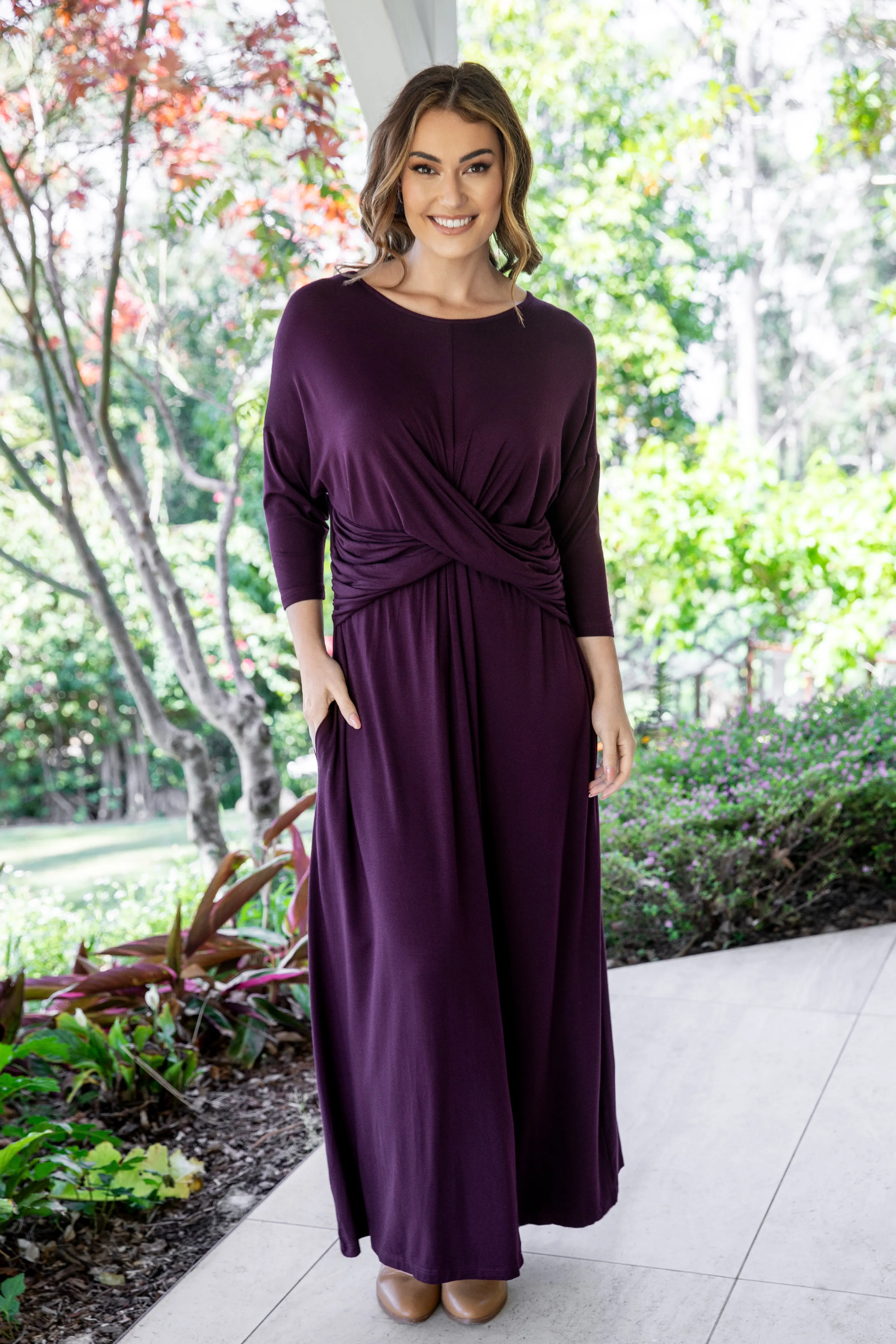 3/4 Sleeve Eden Maxi Dress | Berry | FINAL SALE
