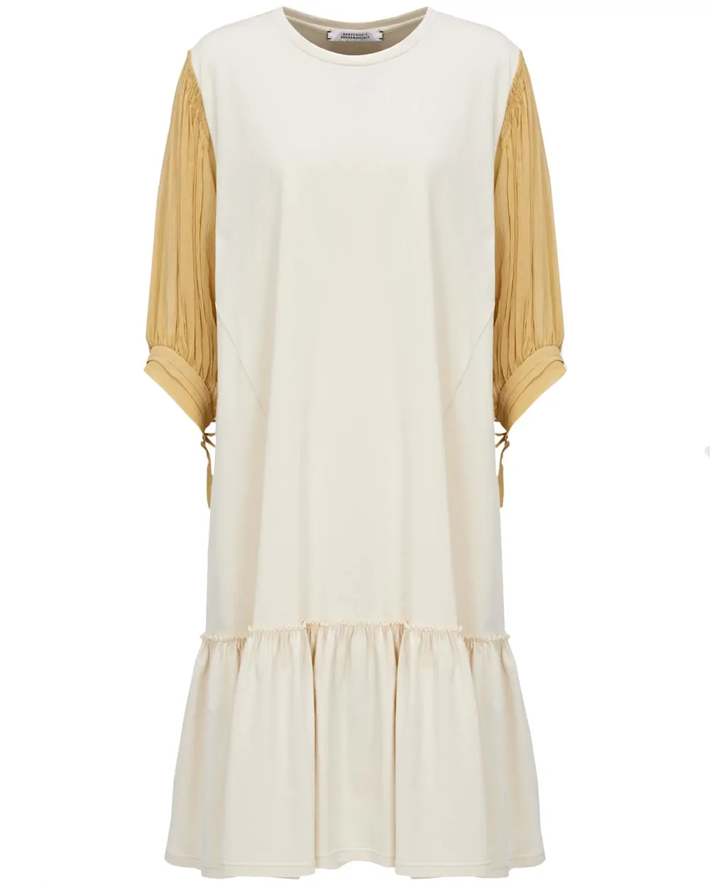 Beige Pleated Sleeve Shirt Dress