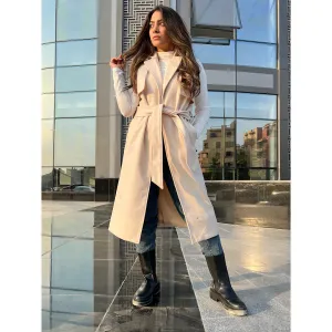 Beige wool sleeveless trench jacket