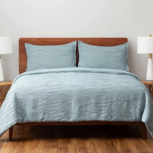 Berkshire Life Pleated Wave 3-piece Blue Comforter Set - Queen