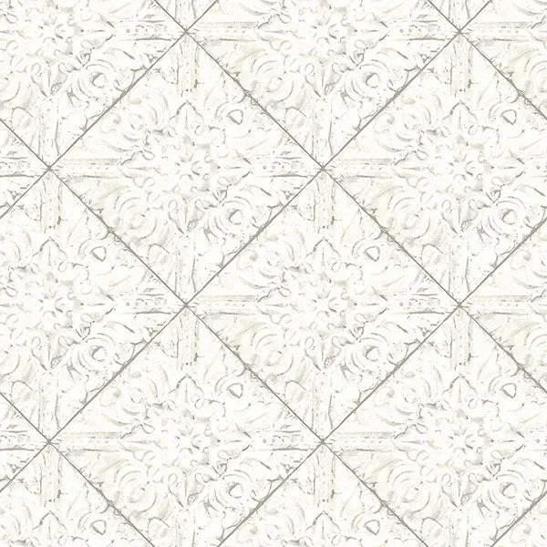 Brandi White Tin Tile Wallpaper