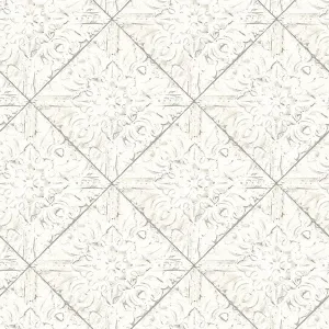 Brandi White Tin Tile Wallpaper