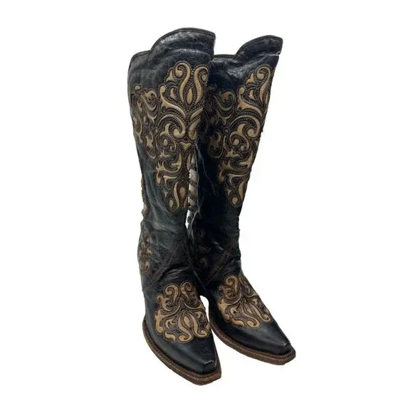 Corral Women's A3107 Black Bone Inlay Back Straps Cowboy Boot ON SALE!