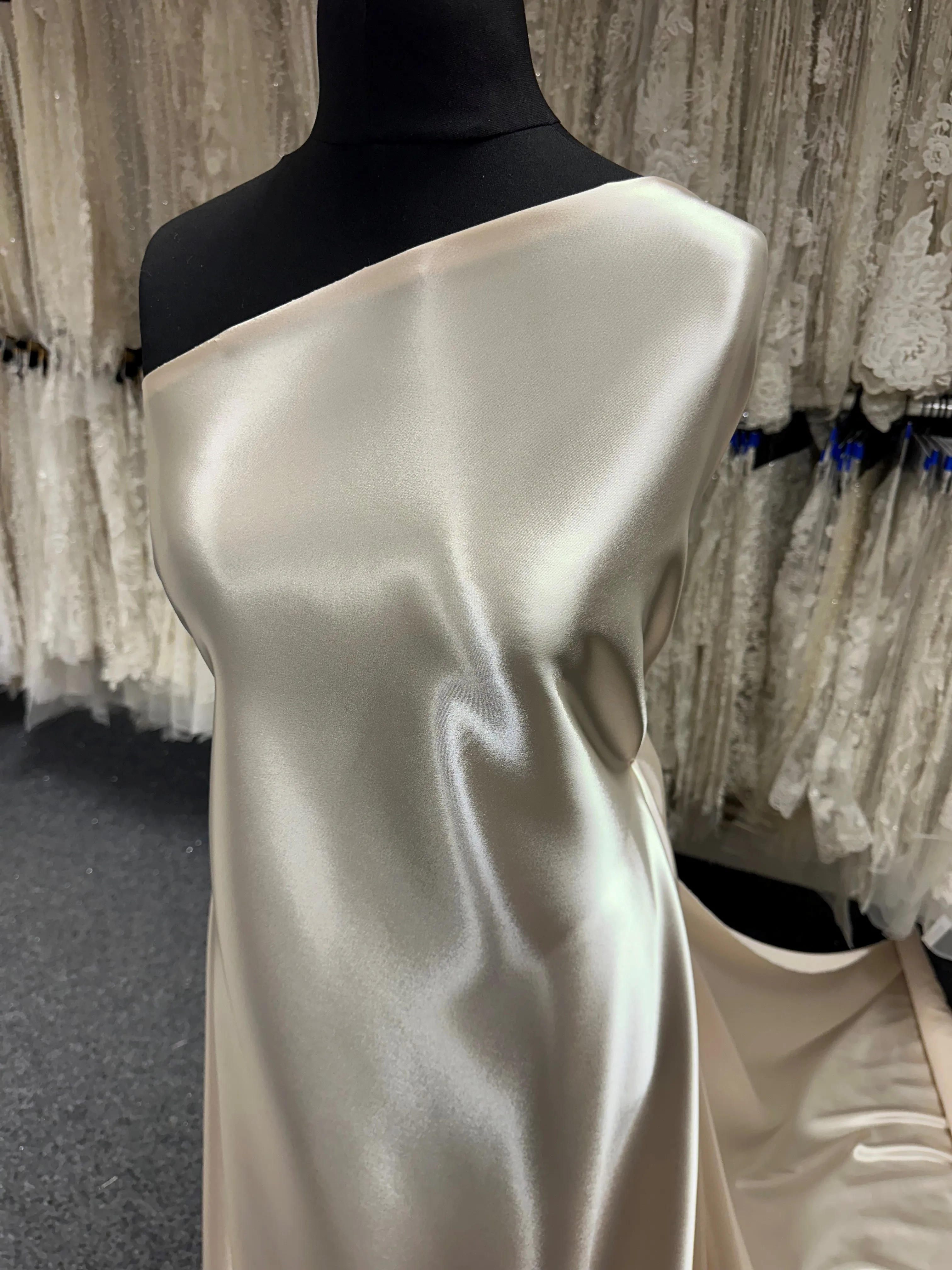 Cream Polyester Stretch Satin - Courage