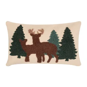 Deer Forest Hooked Pillow