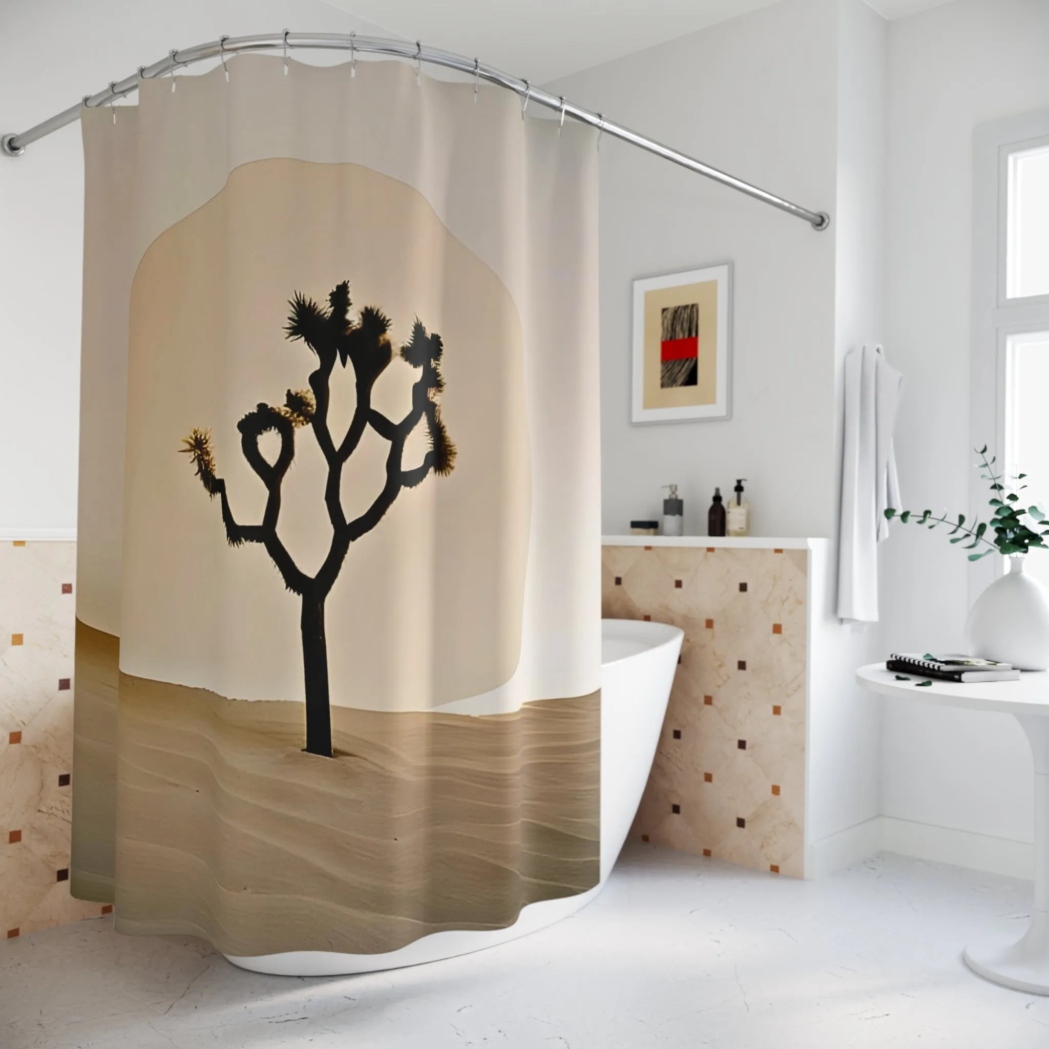 Desert Cacti Shower Curtain: Stylish One-Side Print, Durable 100% Polyester, Water Repellent with Buttonholes, Bathroom Decor