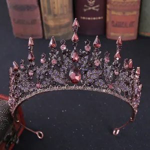 Diamond Tiara Vintage Baroque Gold Headbands Crystal Purple Tiaras Crowns Bride Noiva Headpieces Bridal Wedding Party Hair Jewelry for Women
