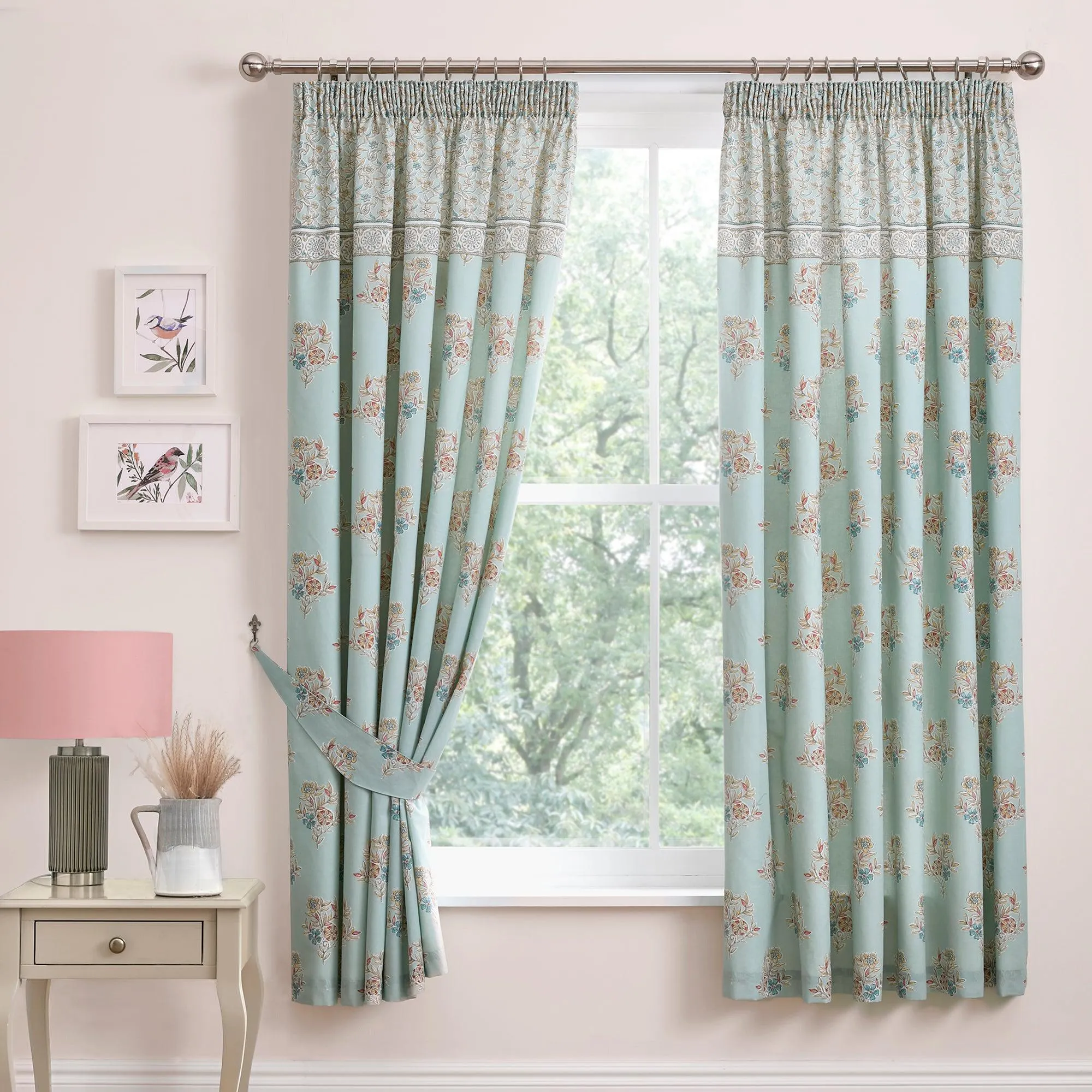 Dreams & Drapes Lorena Patchwork Pencil Pleat Curtains  - Duck Egg