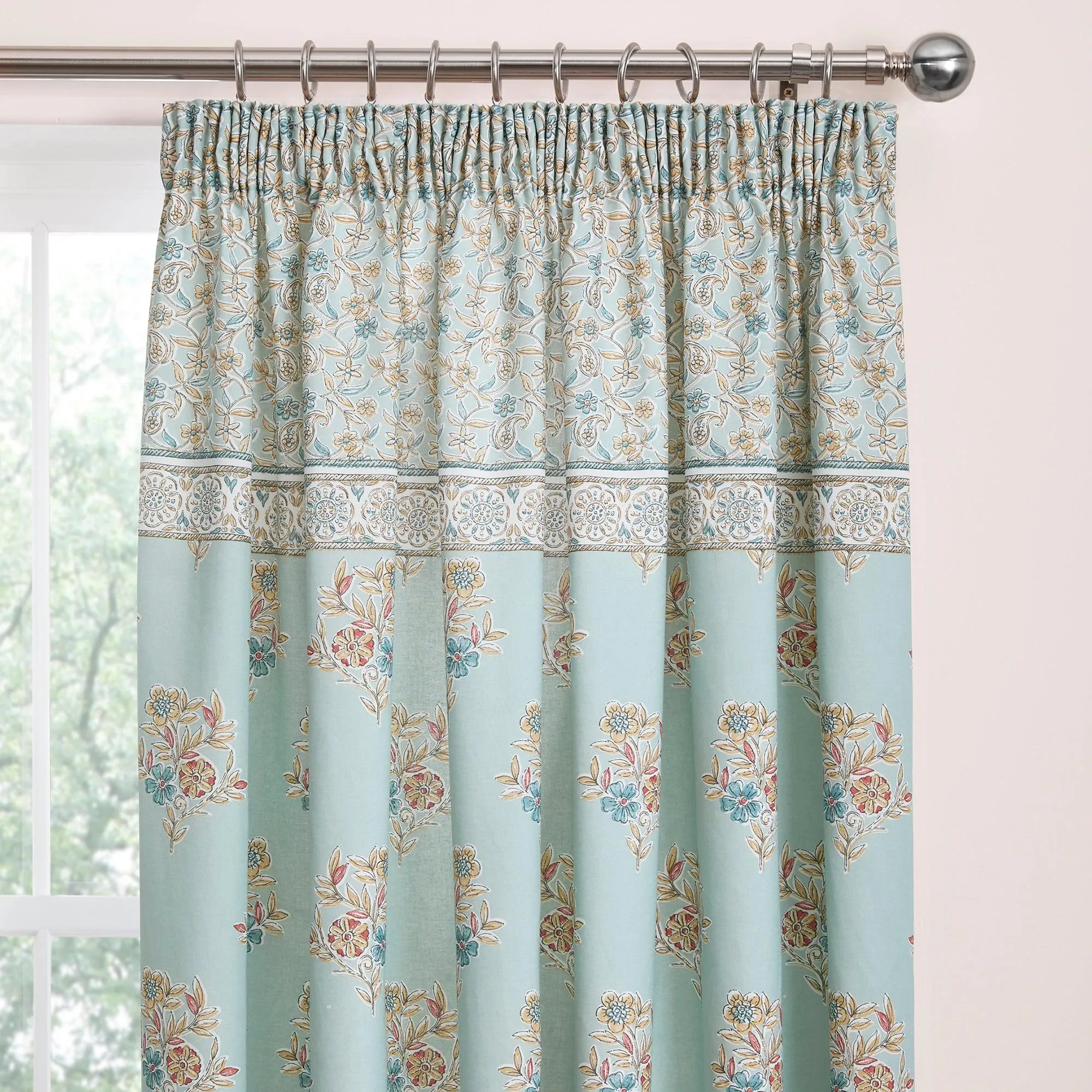 Dreams & Drapes Lorena Patchwork Pencil Pleat Curtains  - Duck Egg