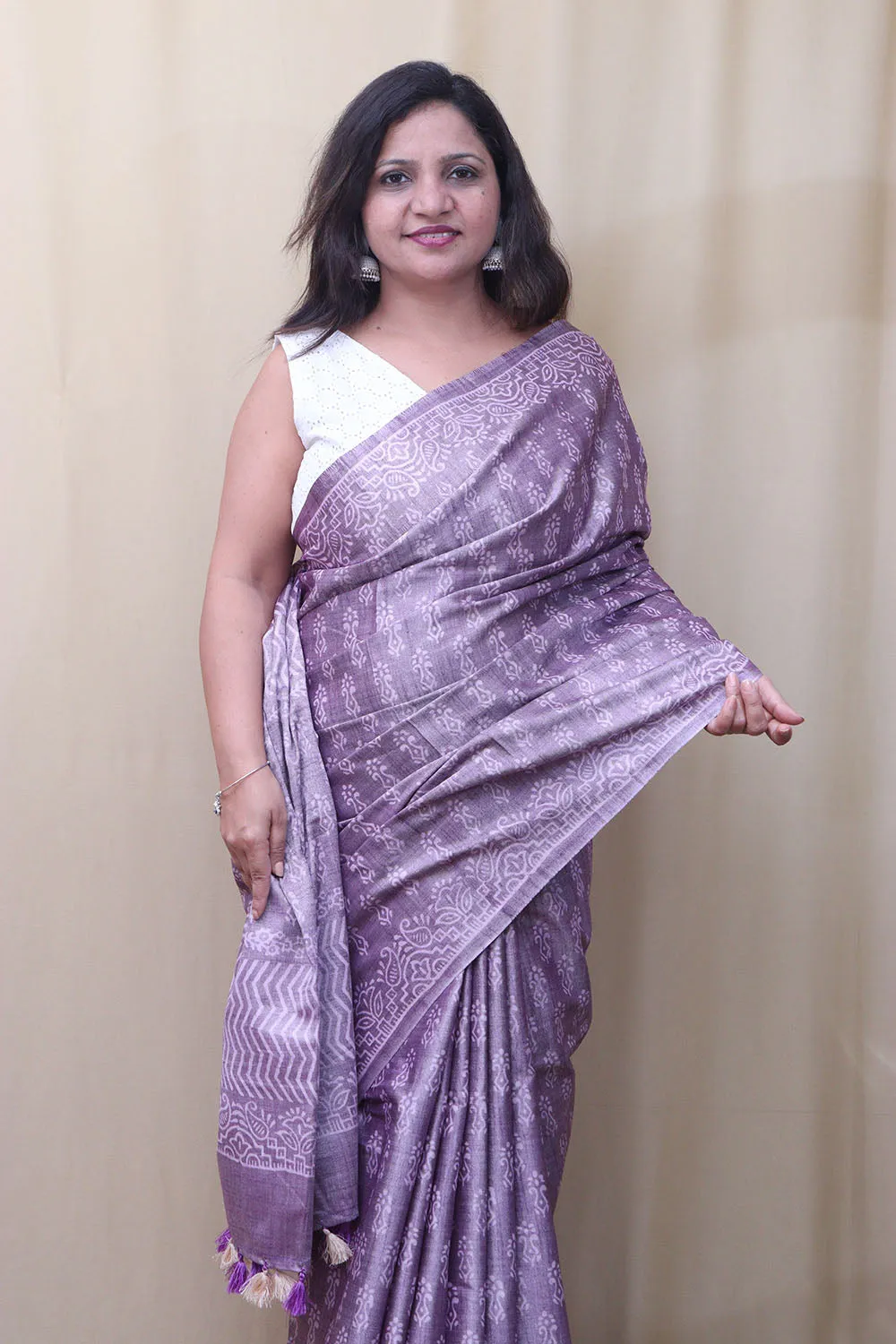 Elegant Purple Bhagalpur Silk Saree