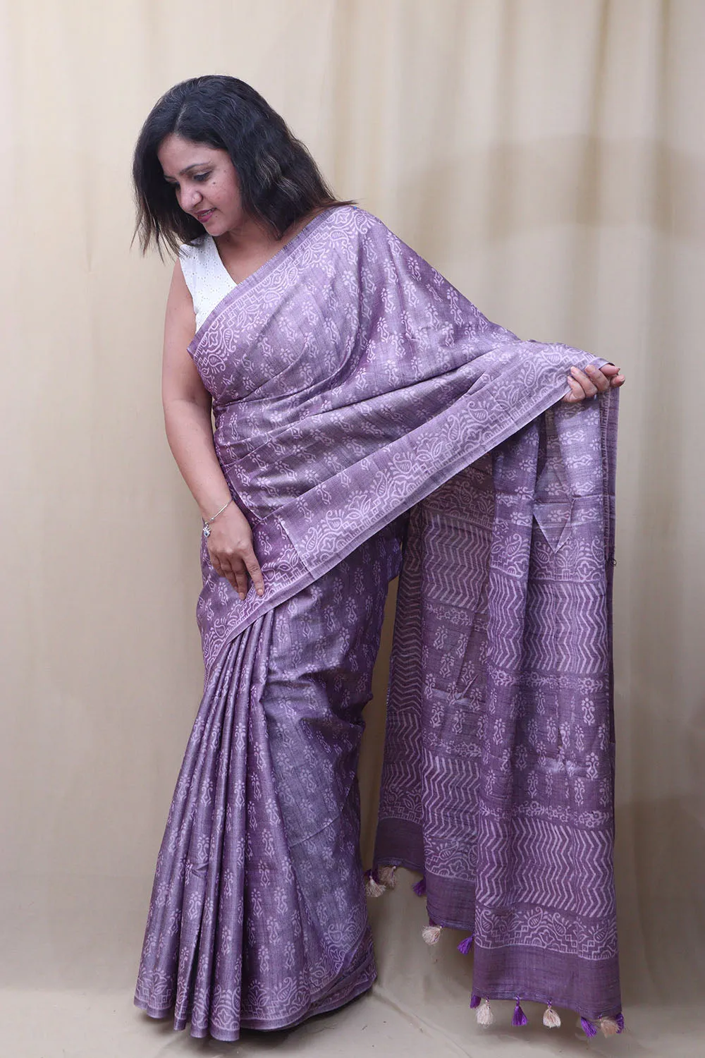 Elegant Purple Bhagalpur Silk Saree