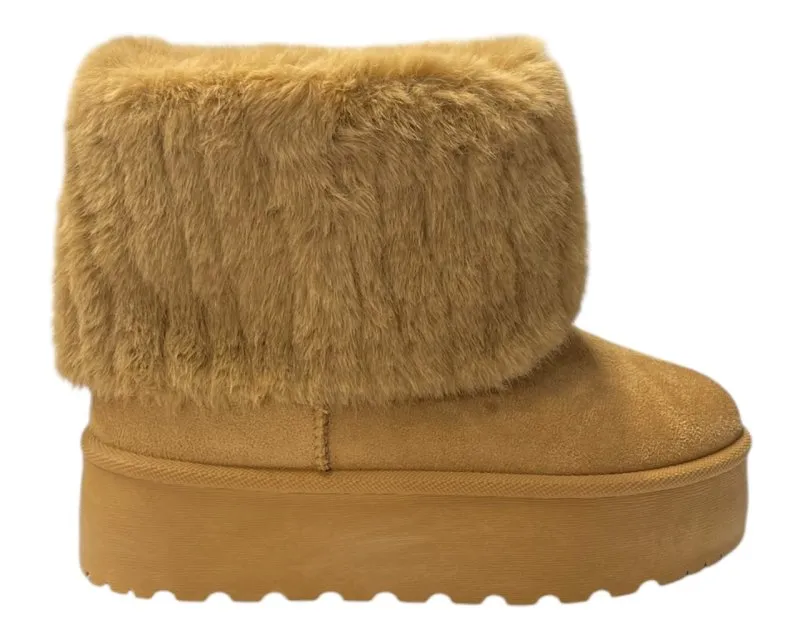 Fold Over Faux Fur Lining Platform Ankle Boots