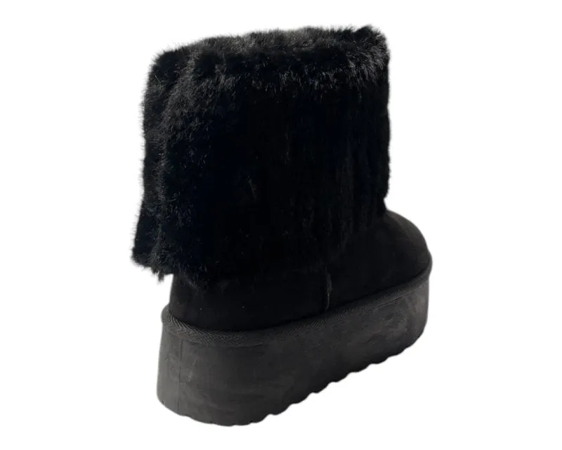 Fold Over Faux Fur Lining Platform Ankle Boots