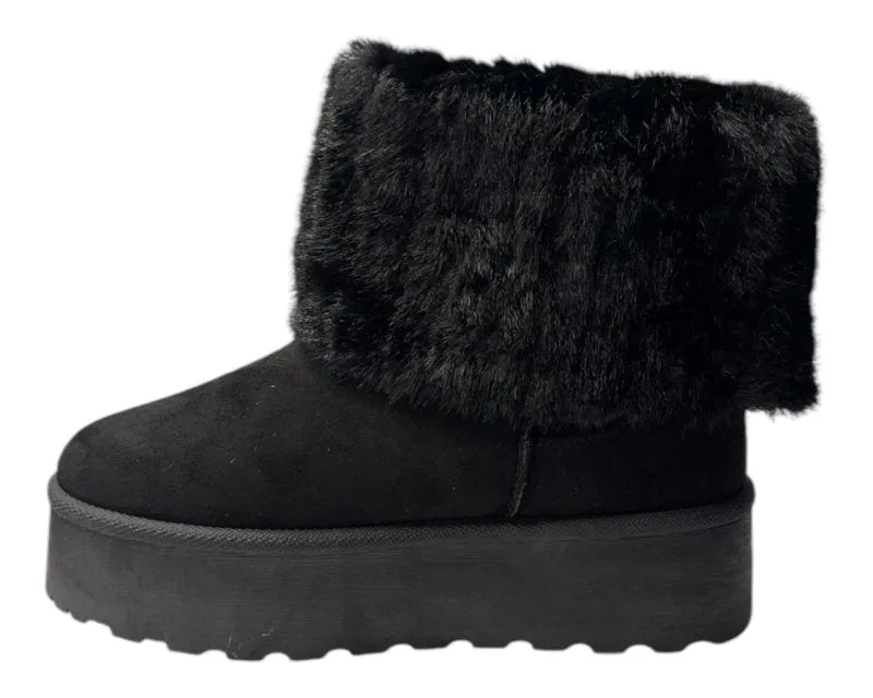 Fold Over Faux Fur Lining Platform Ankle Boots