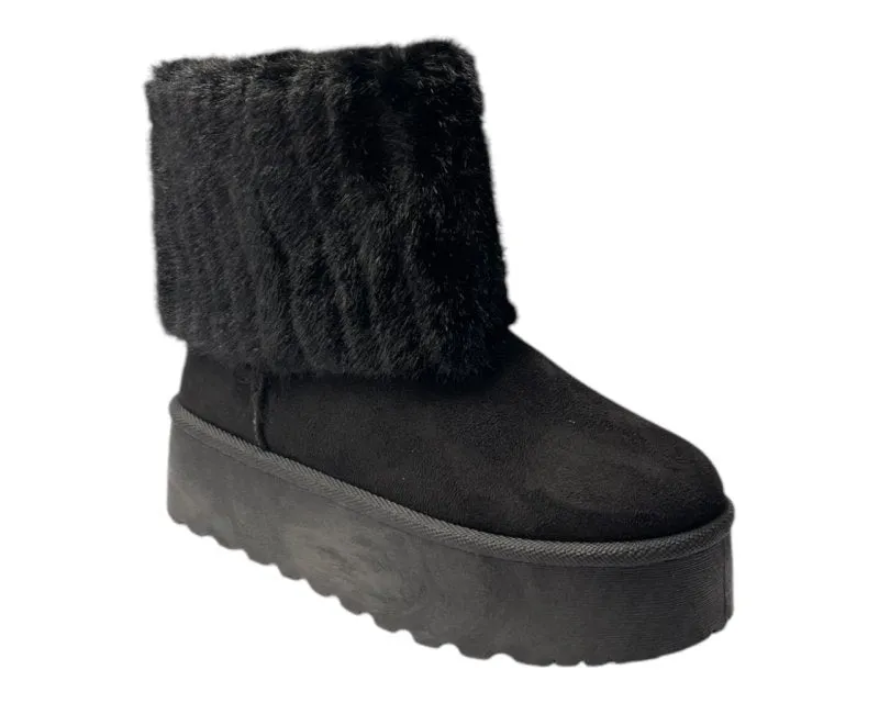 Fold Over Faux Fur Lining Platform Ankle Boots