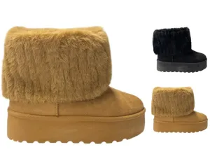Fold Over Faux Fur Lining Platform Ankle Boots