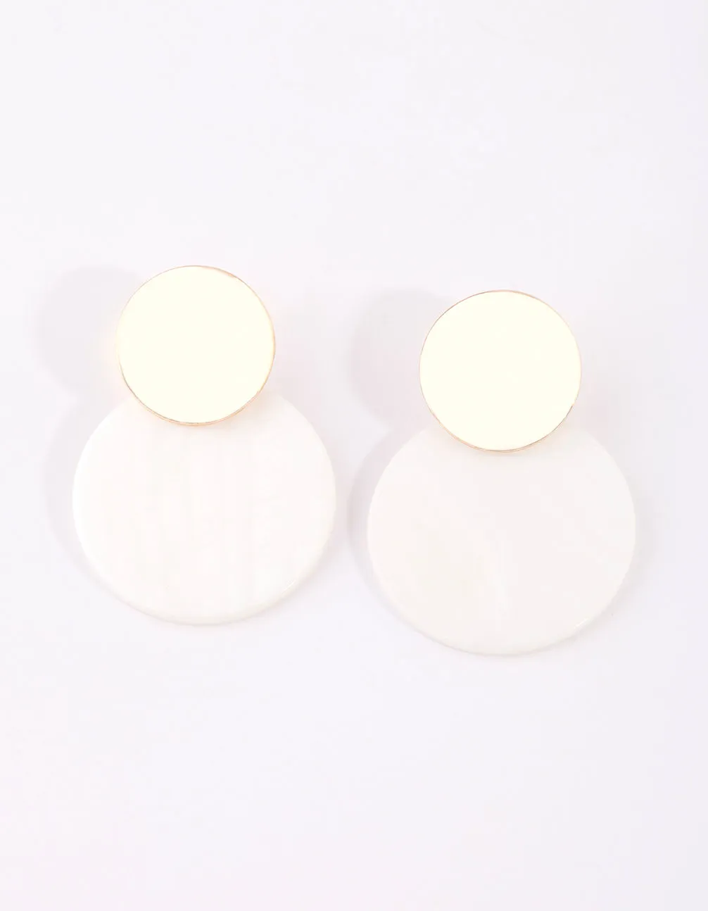 Gold Wave & Shell Disc Drop Earrings