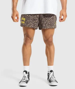 Gymshark Printed Lifting Mesh 5" Shorts - Cement Brown