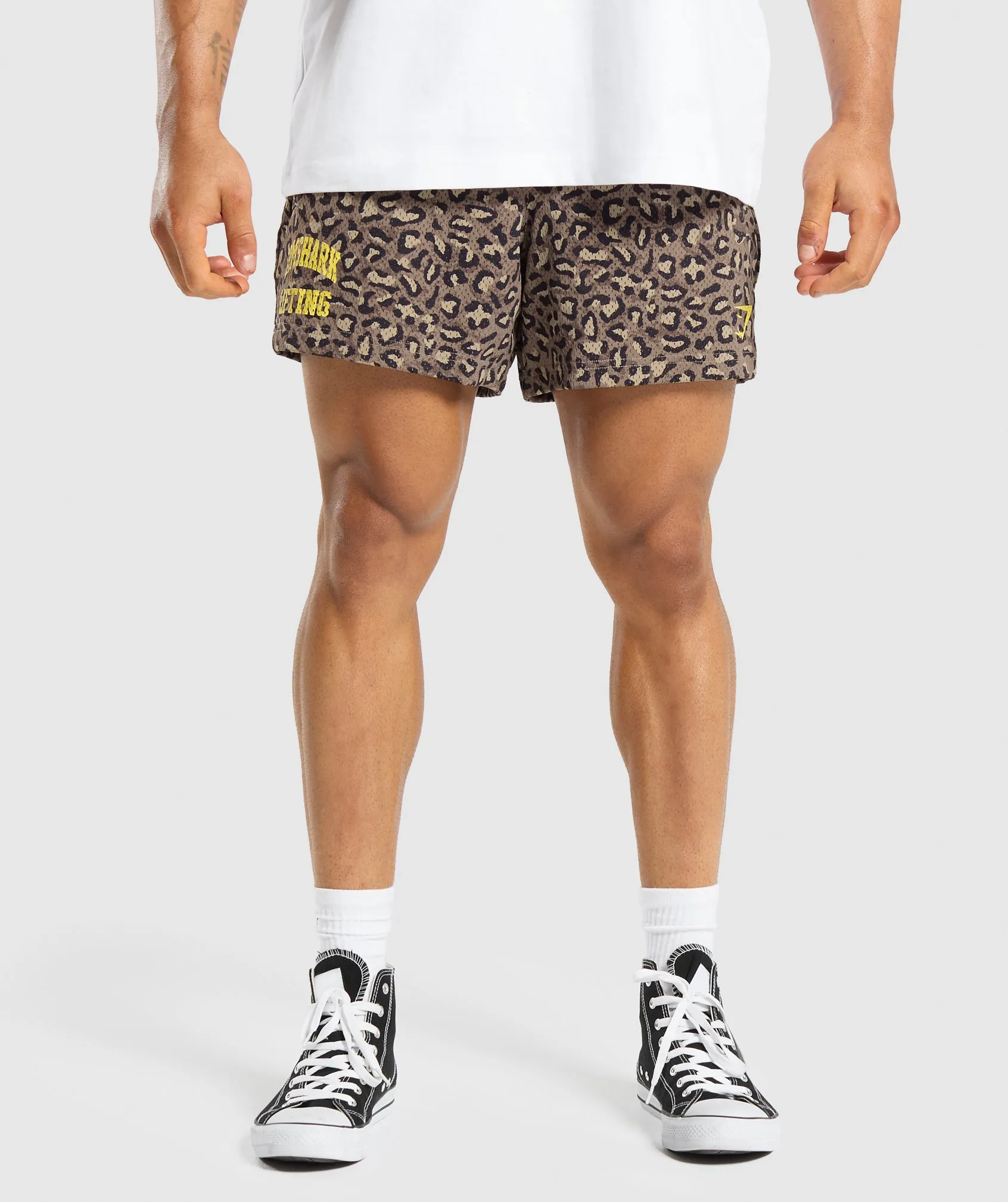 Gymshark Printed Lifting Mesh 5" Shorts - Cement Brown