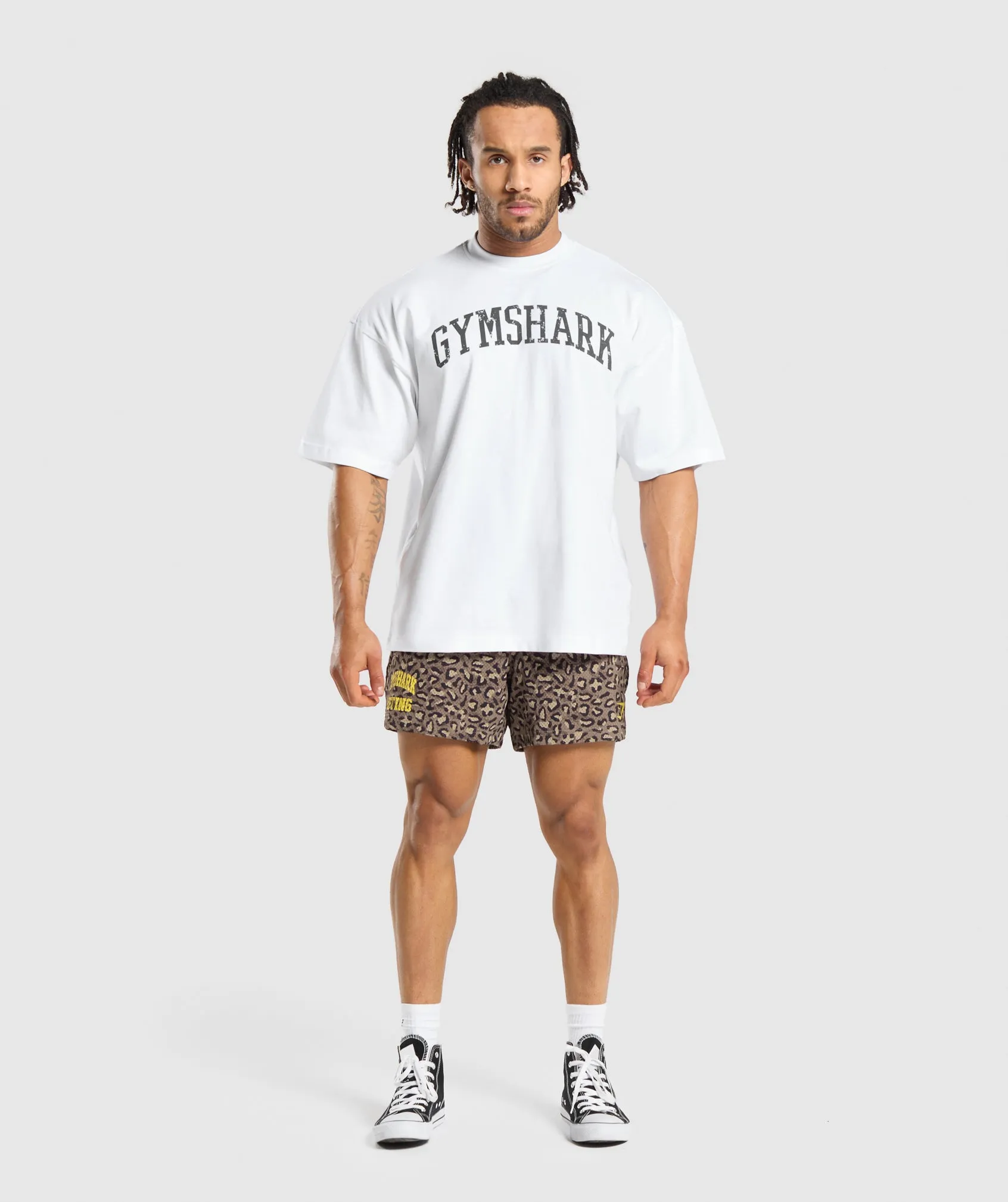 Gymshark Printed Lifting Mesh 5" Shorts - Cement Brown