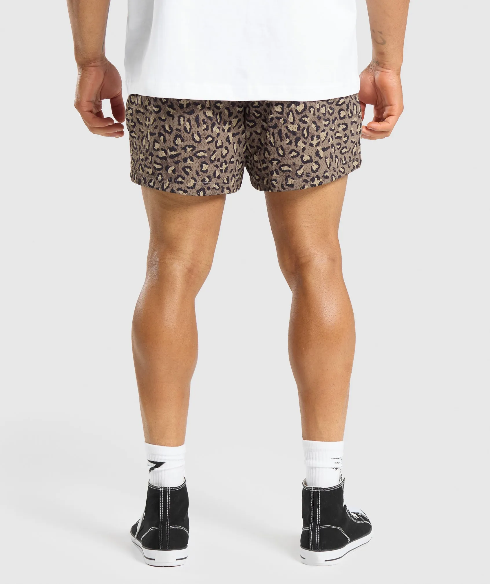 Gymshark Printed Lifting Mesh 5" Shorts - Cement Brown