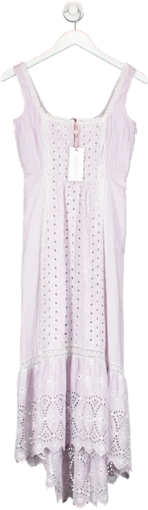 LoveShackFancy Lavender Alwyn crochet-trimmed broderie anglaise cotton-poplin midi dress UK XXS