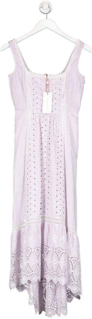 LoveShackFancy Lavender Alwyn crochet-trimmed broderie anglaise cotton-poplin midi dress UK XXS