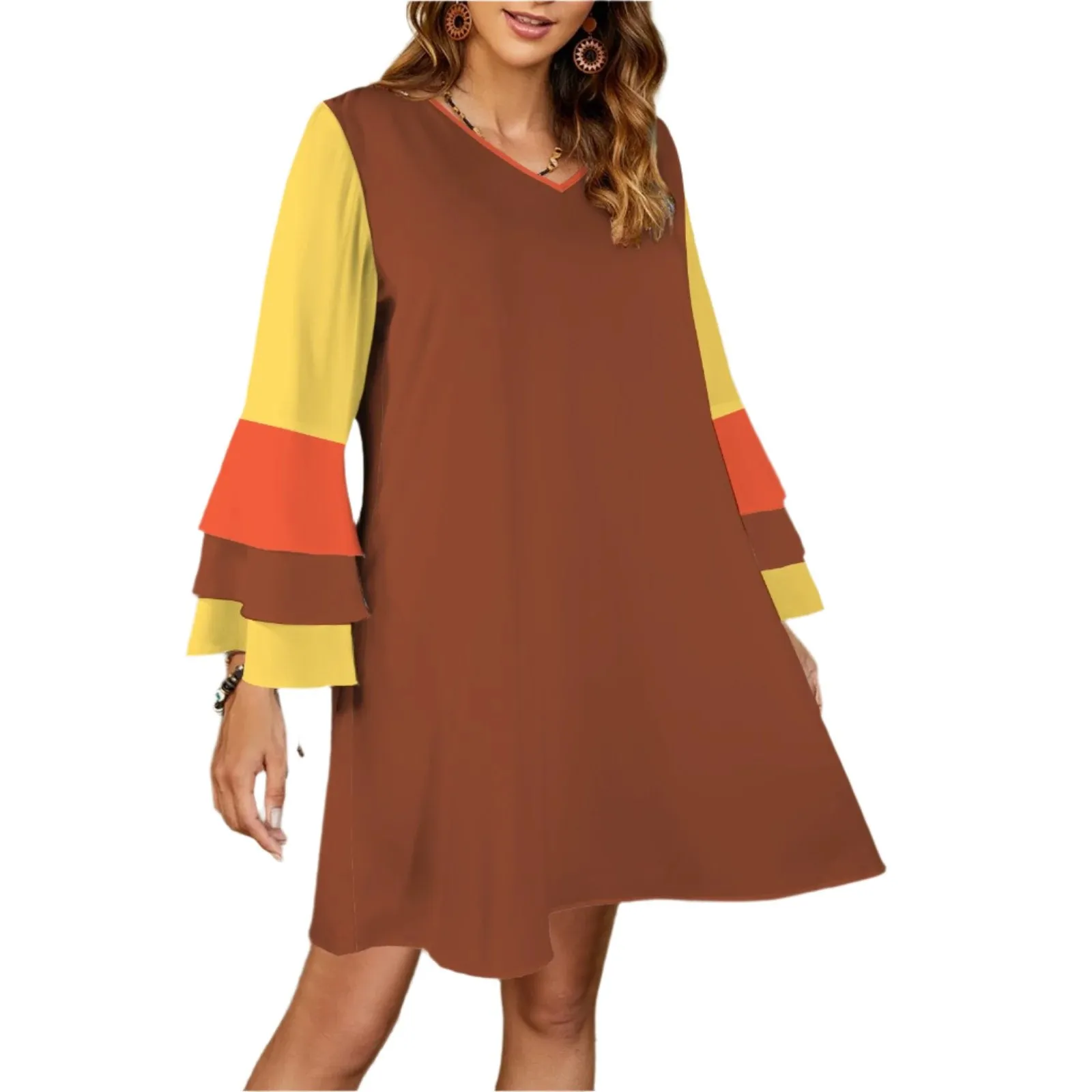 Miarna Color Block Bell Sleeve Dress