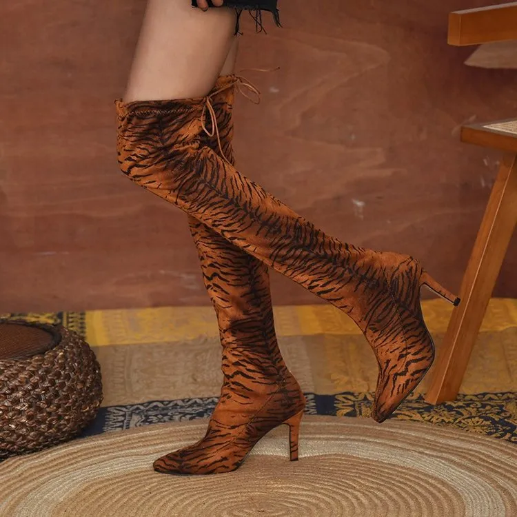 Over the Knee Faux Suede Leopard Print