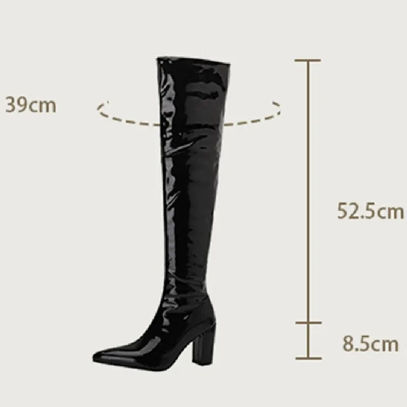 Over the Knee Pu Leather Square High Heel Boots