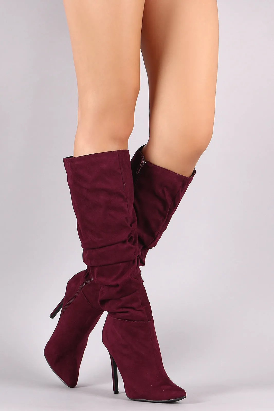 Pointy Toe Slouchy Stiletto Knee High Boots