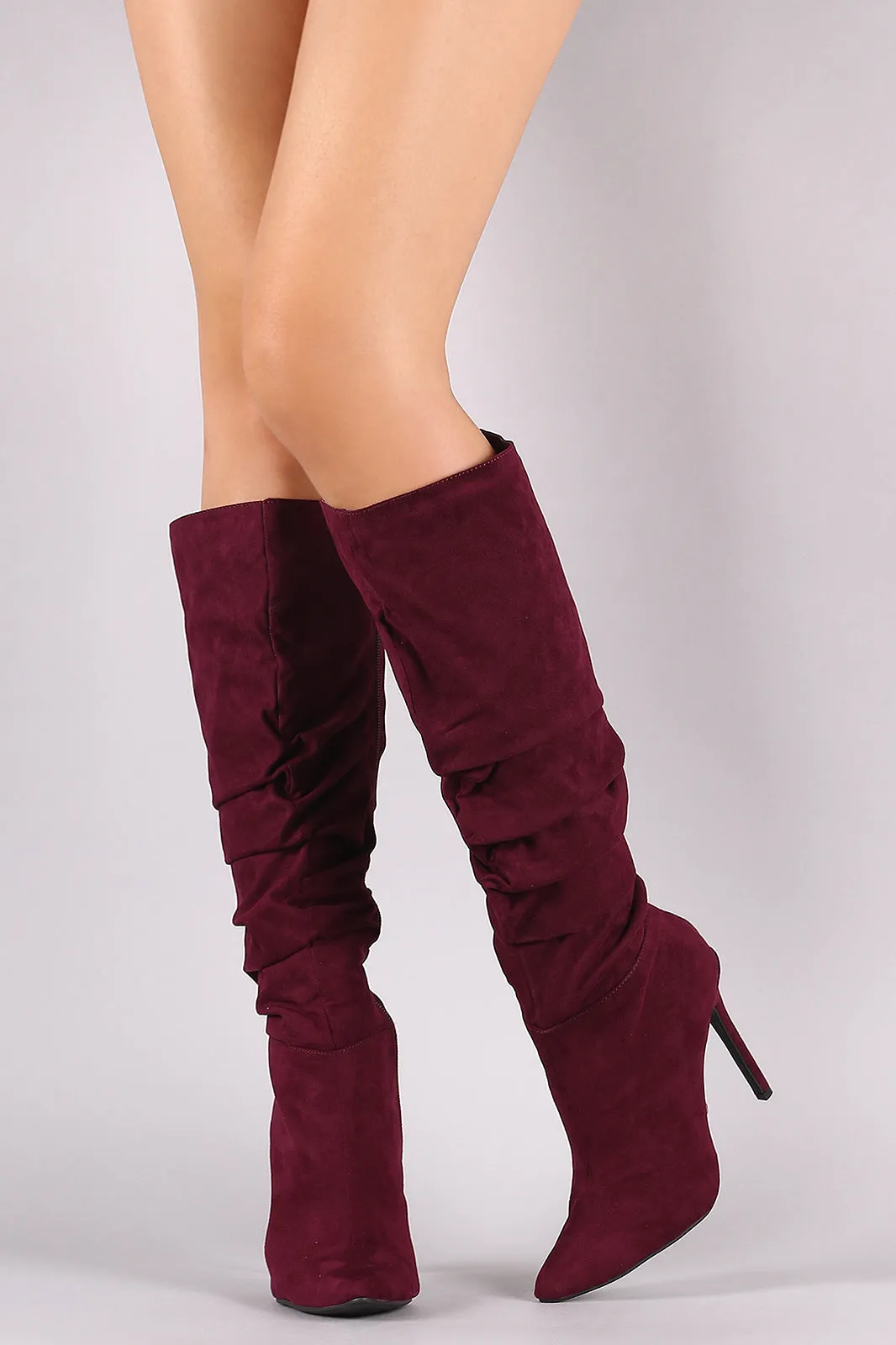 Pointy Toe Slouchy Stiletto Knee High Boots