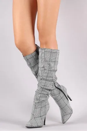 Pointy Toe Slouchy Stiletto Knee High Boots