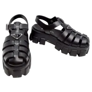 Prada Black Rubber Caged Slingback Platform Sandals