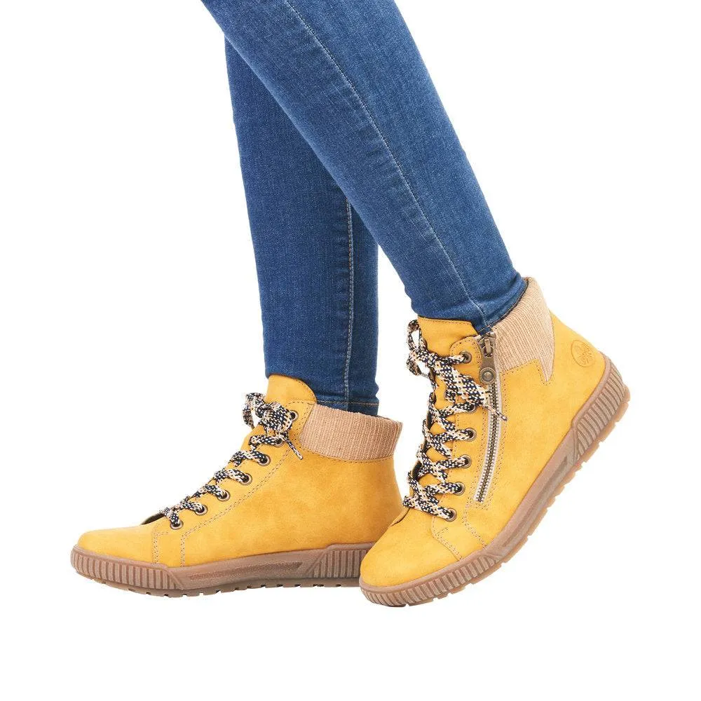 Rieker N0709-68 Ladies Yellow Side Zip Ankle Boots