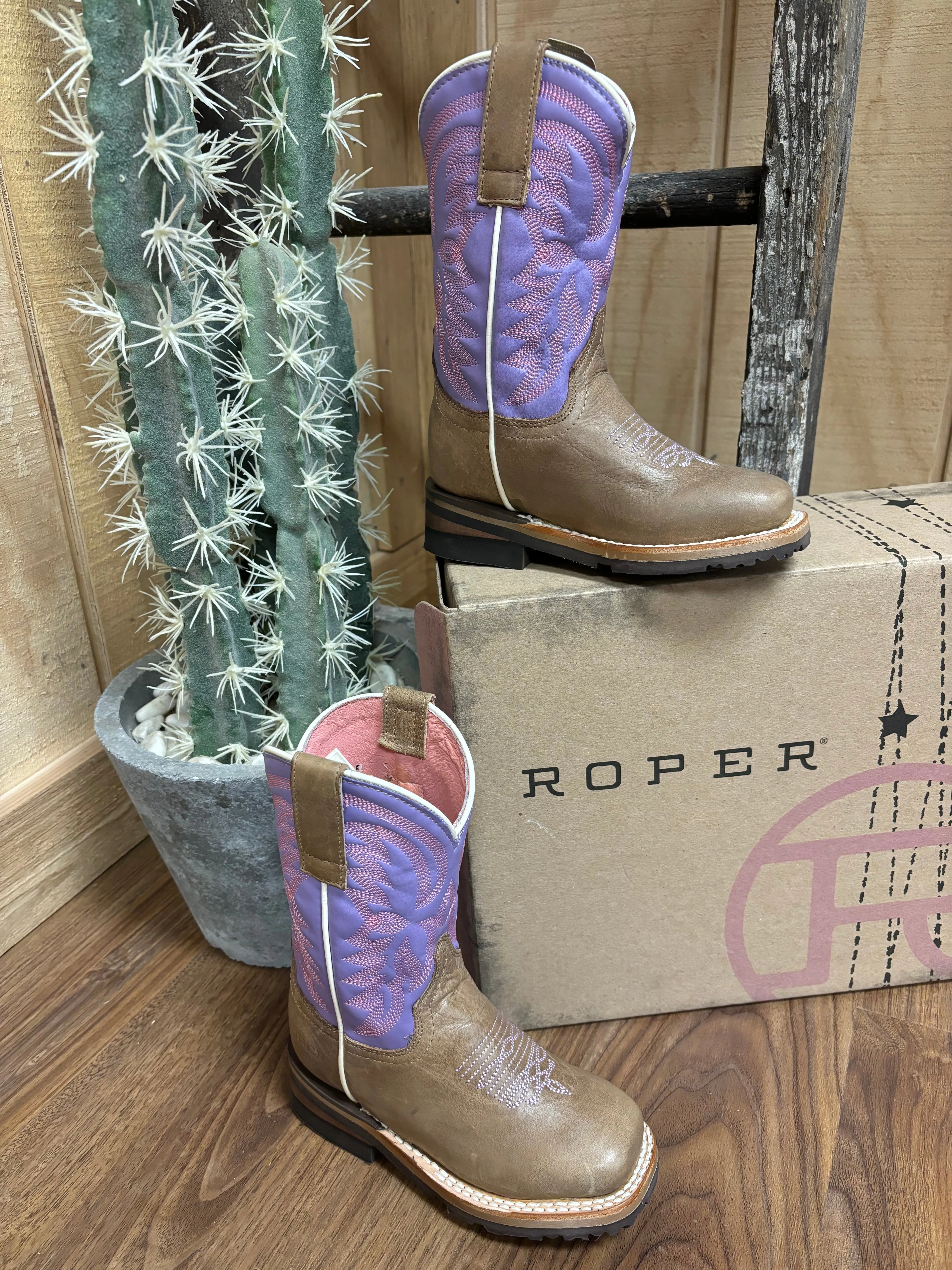 Roper Girl's Light Purple & Marbled Tan Square Toe Cowboy Boots 9991-0403
