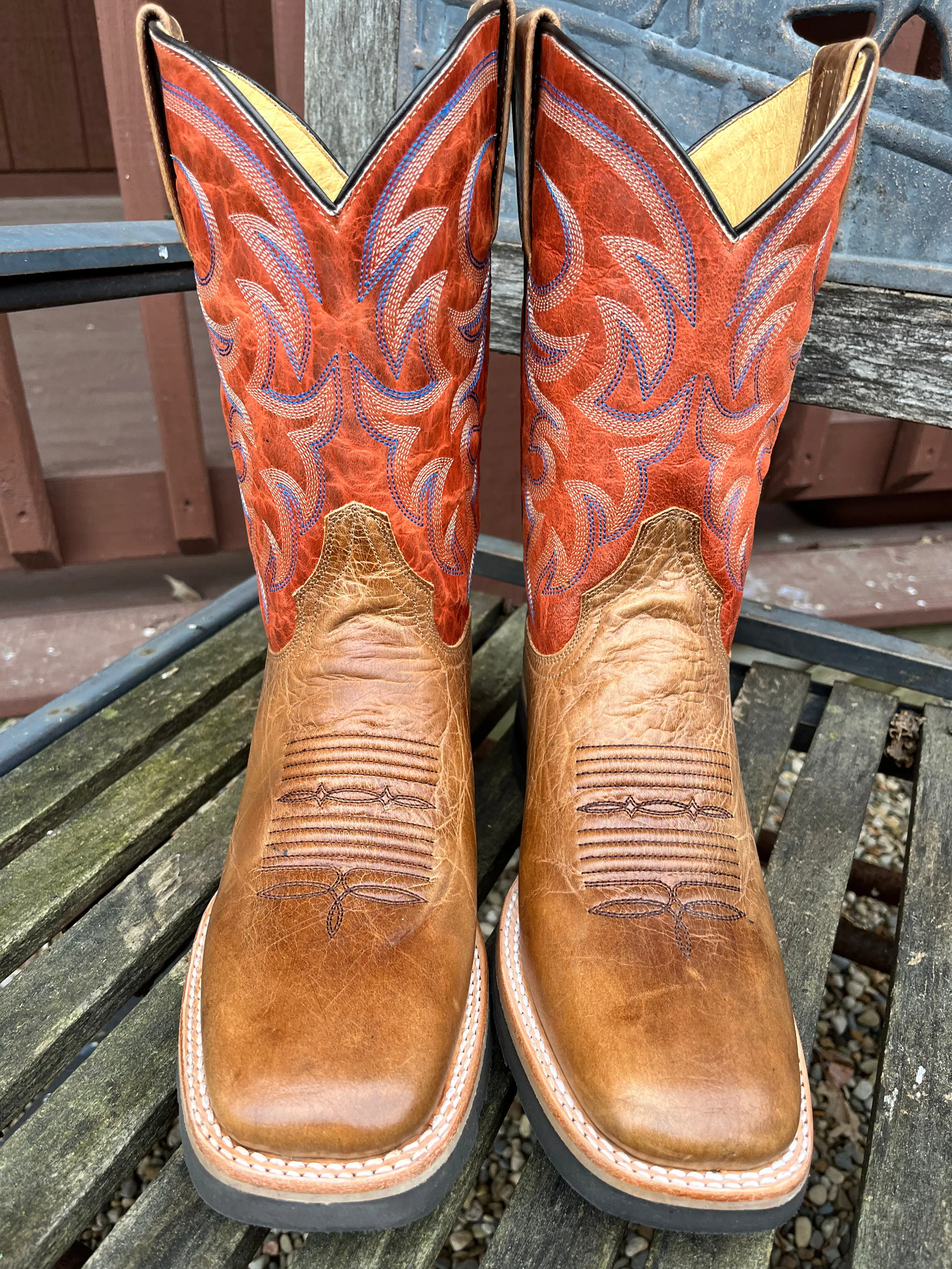 Roper Men's Light Tan & Orange Square Toe Cowboy Boots 9991-0129