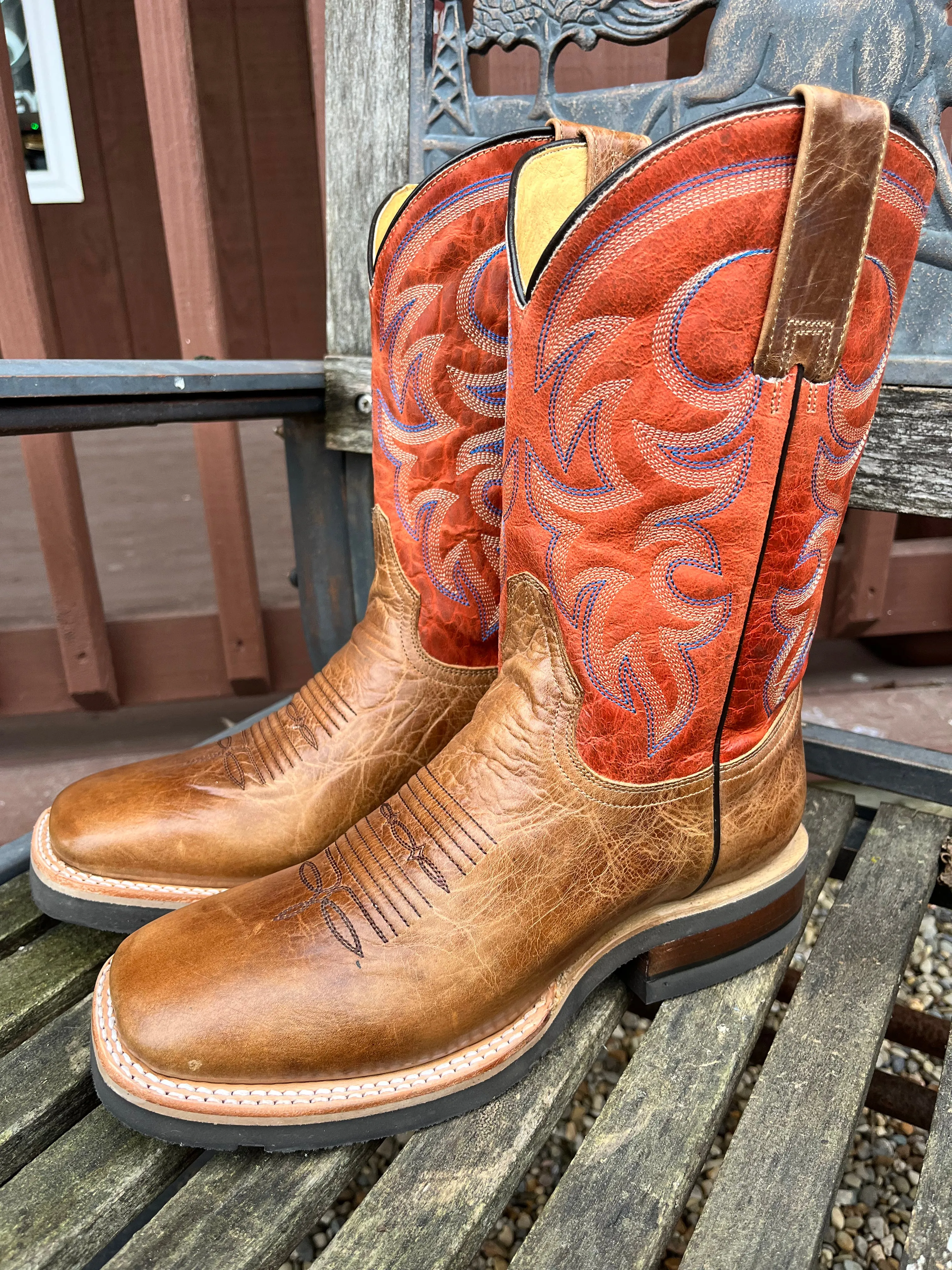 Roper Men's Light Tan & Orange Square Toe Cowboy Boots 9991-0129
