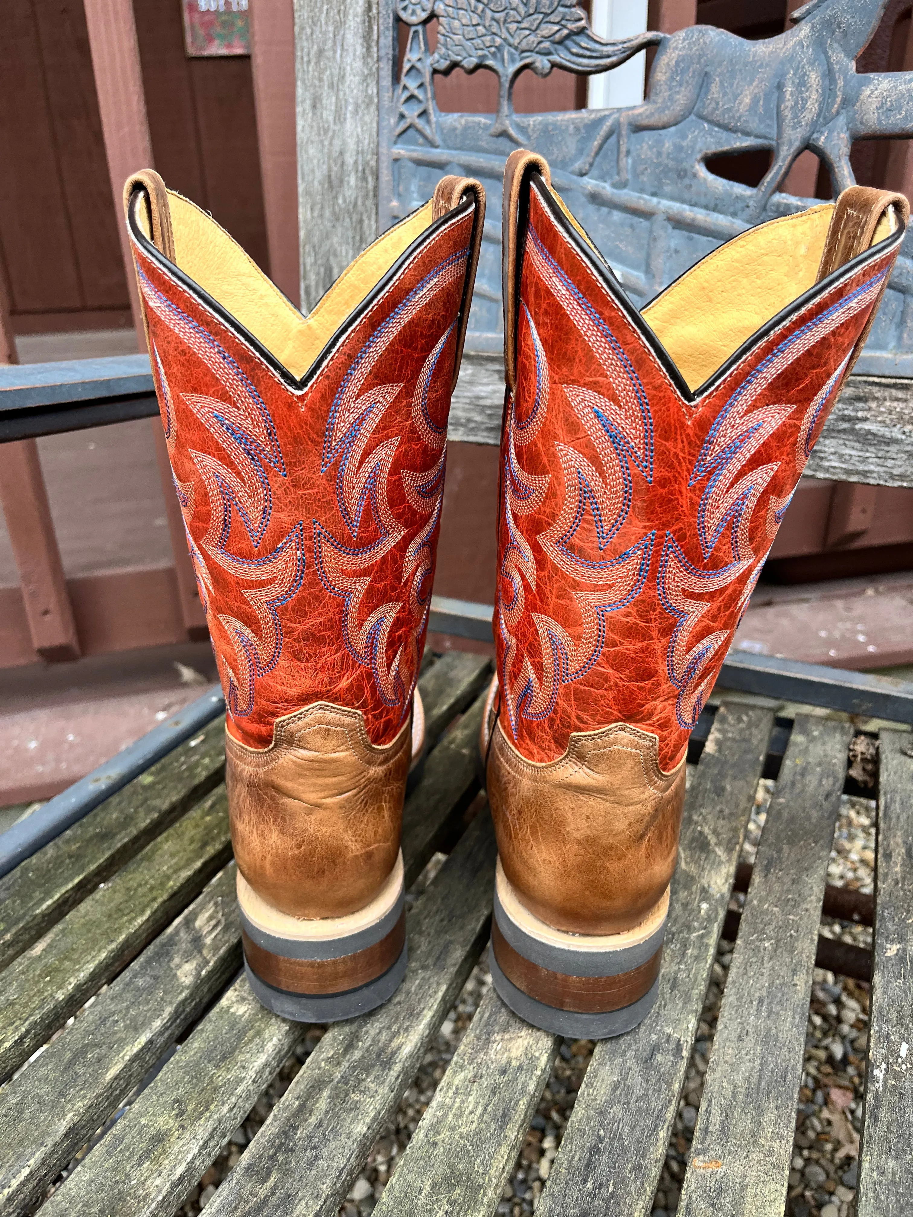 Roper Men's Light Tan & Orange Square Toe Cowboy Boots 9991-0129