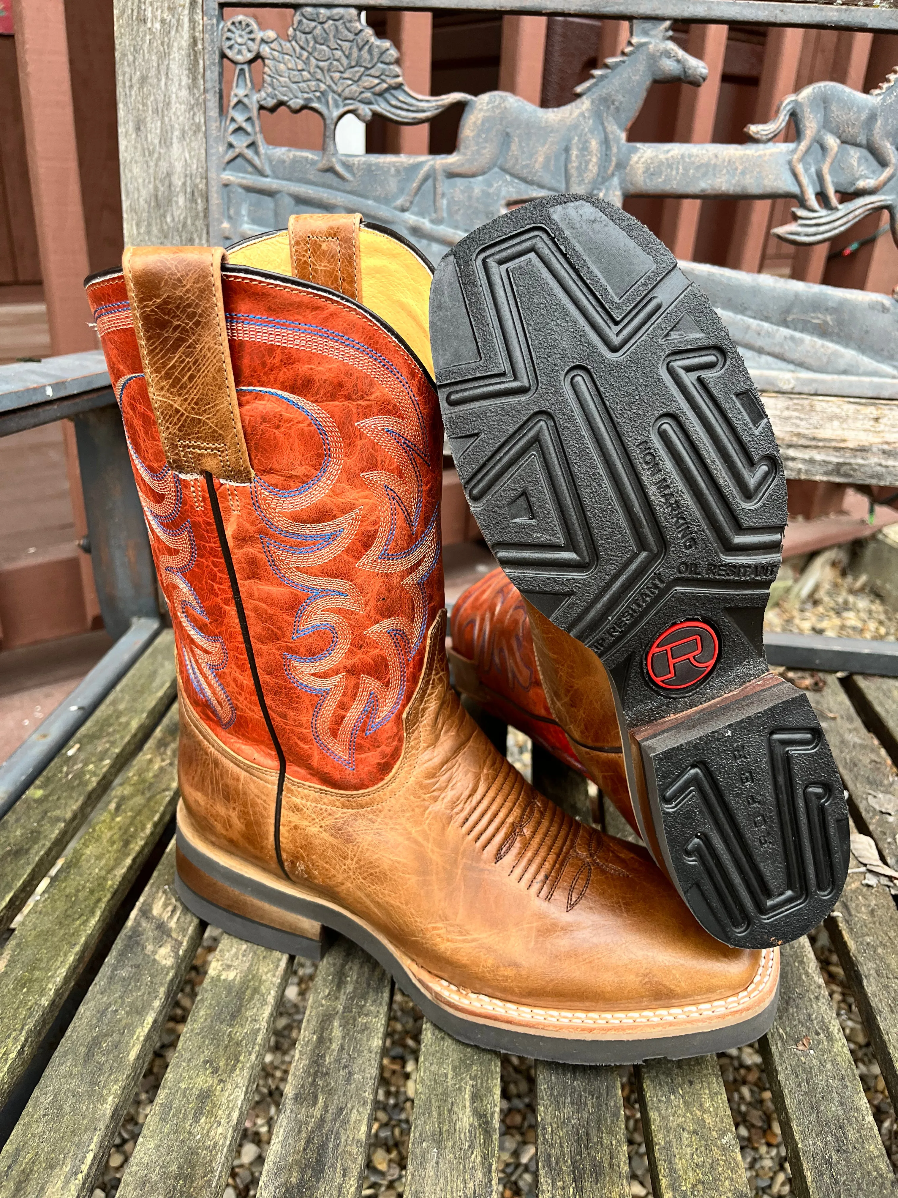 Roper Men's Light Tan & Orange Square Toe Cowboy Boots 9991-0129
