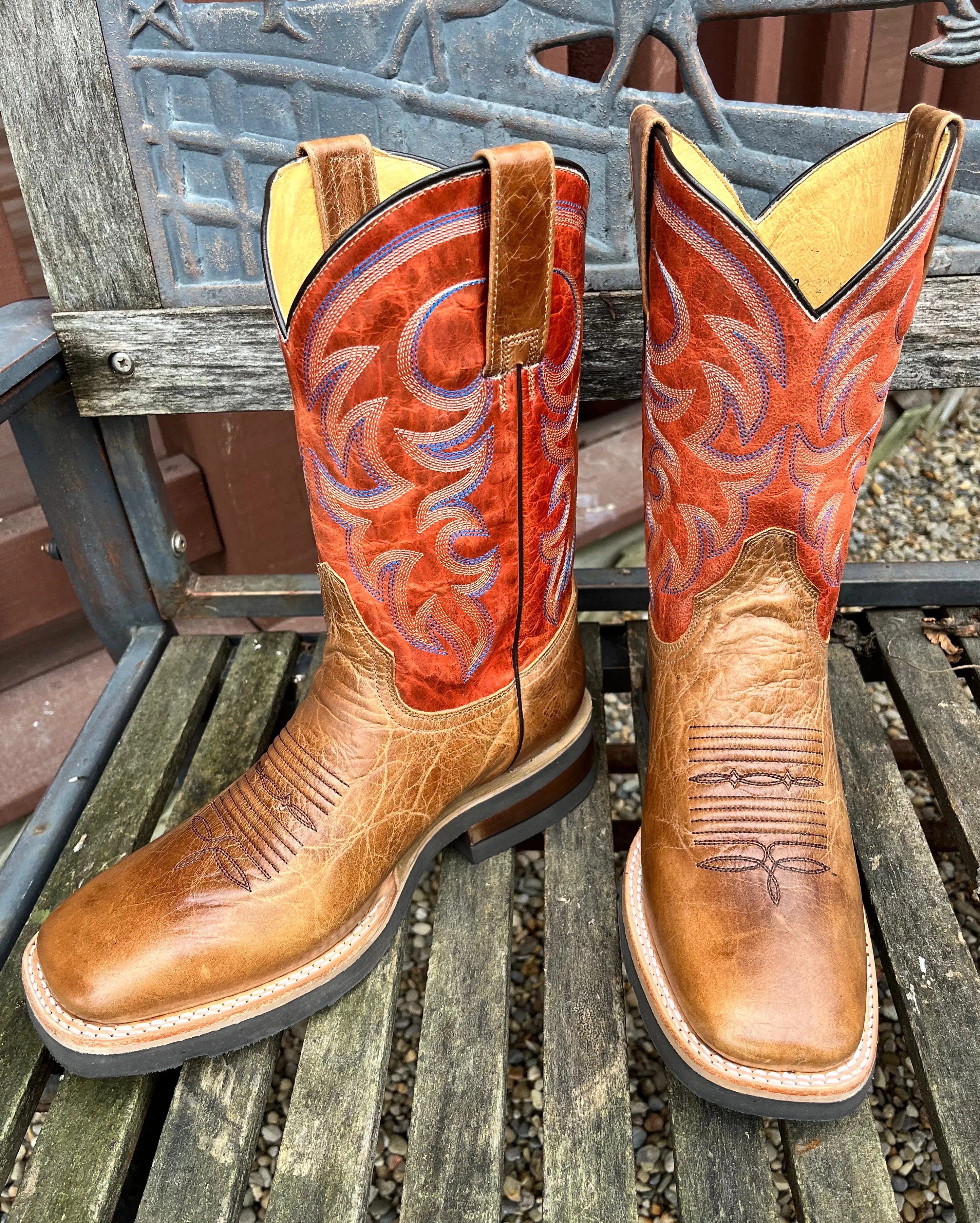 Roper Men's Light Tan & Orange Square Toe Cowboy Boots 9991-0129