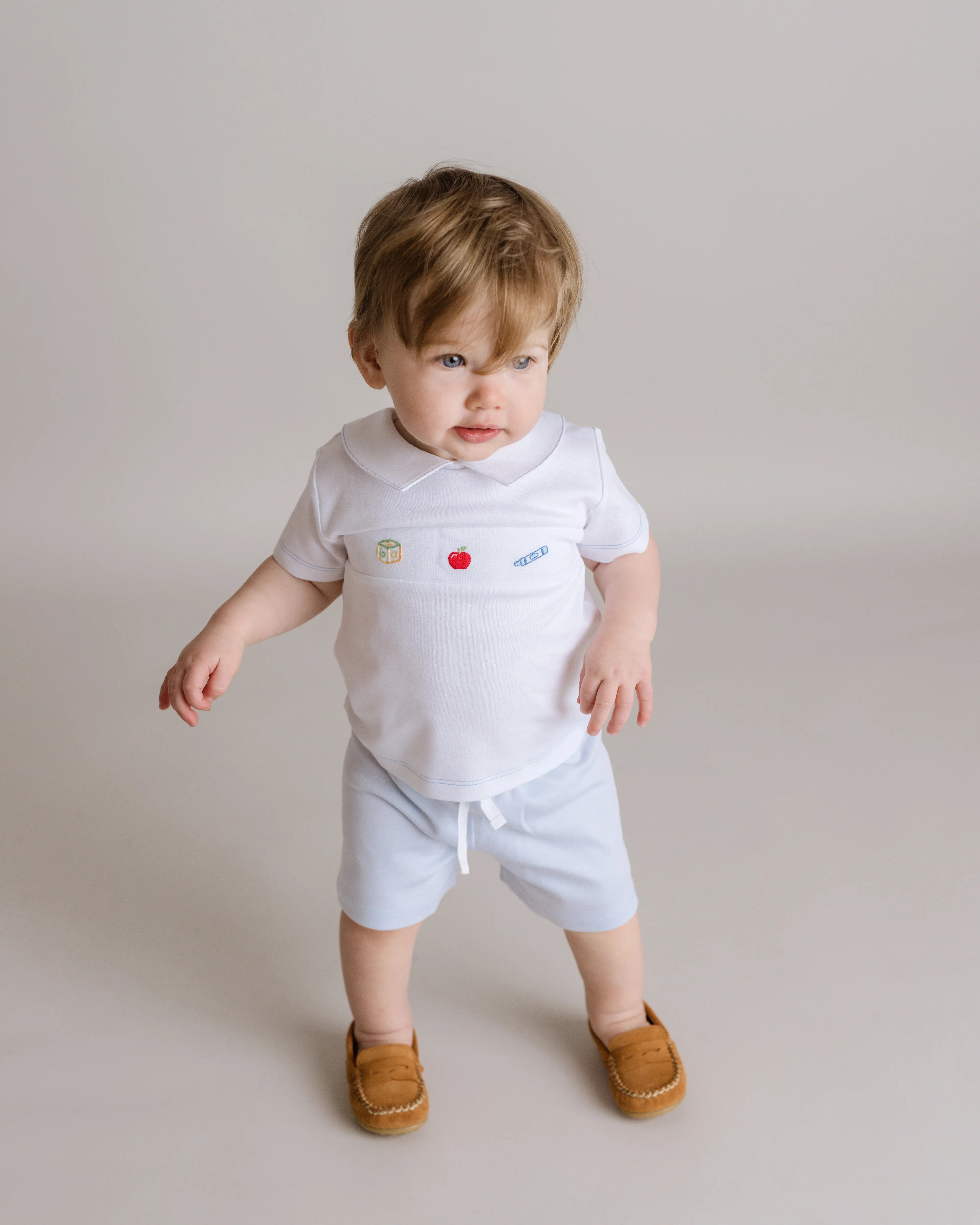 School Days Pima Short Play Set, Infant Boys, White and Lt.Blue