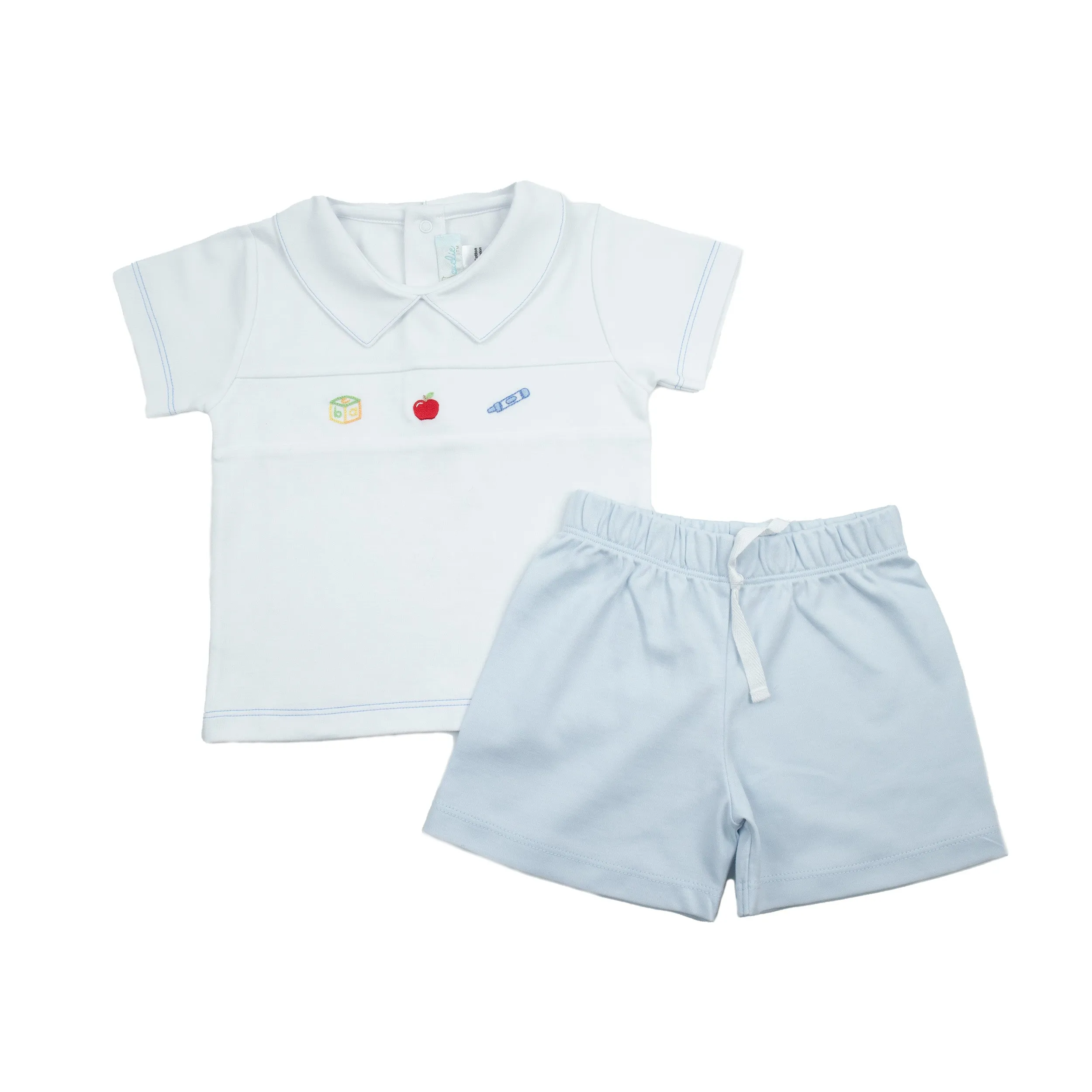 School Days Pima Short Play Set, Infant Boys, White and Lt.Blue