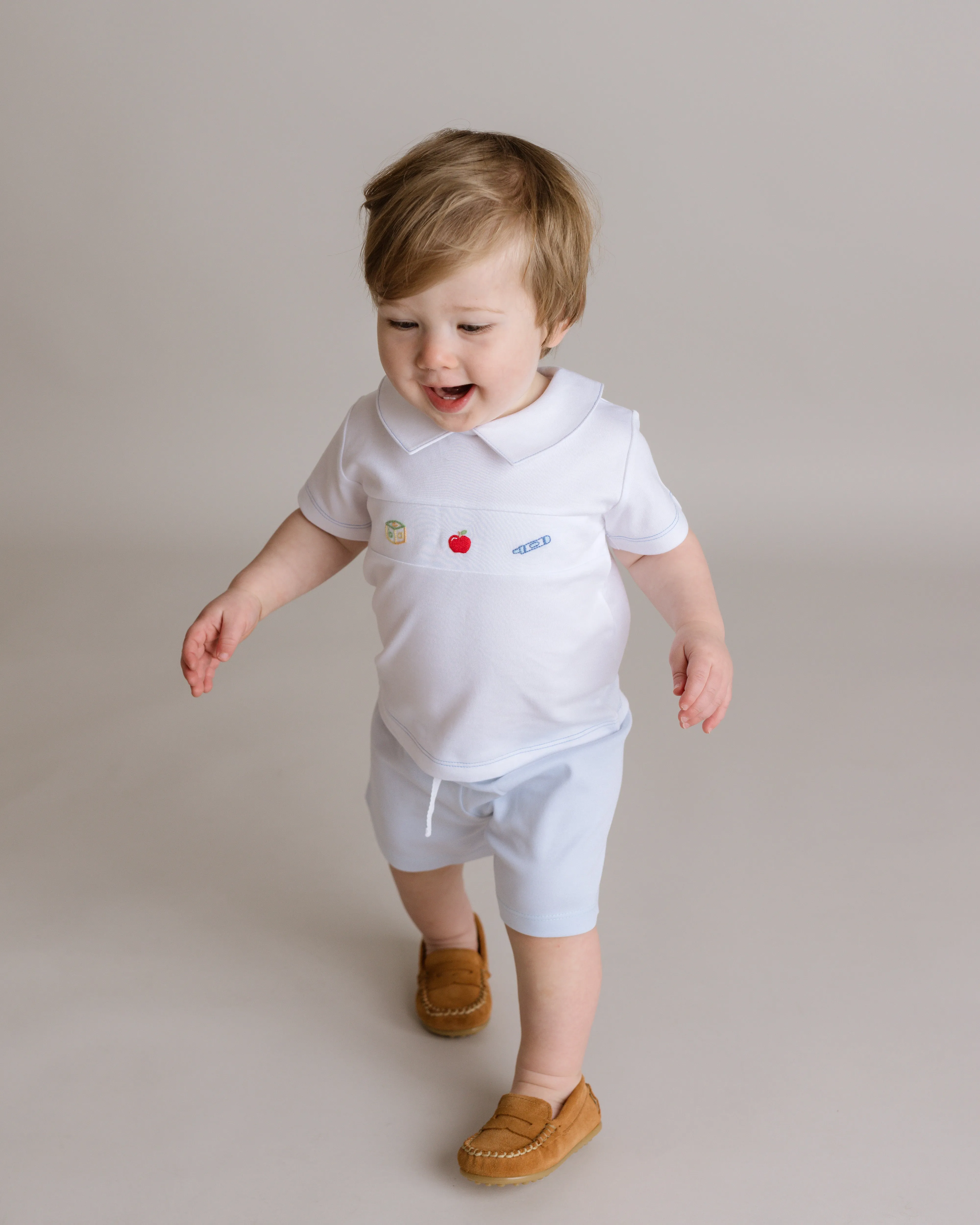 School Days Pima Short Play Set, Infant Boys, White and Lt.Blue
