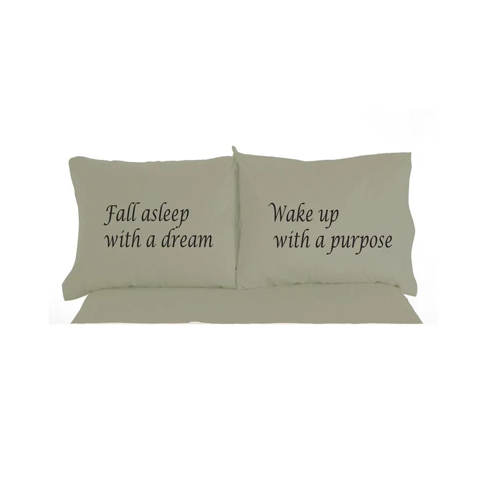 Shavel Micro Flannel High Quality 2-Piece Exclusively Fall Asleep With A Dream Printed Luxurious Pillowcase - 21 x32" Standard/Queen - Green
