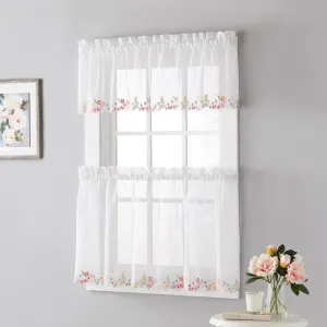 SKL Home Saturday Knight Ltd Sweet Stems Floral Embroidery 36" Tier Pair - 60 x 36, White