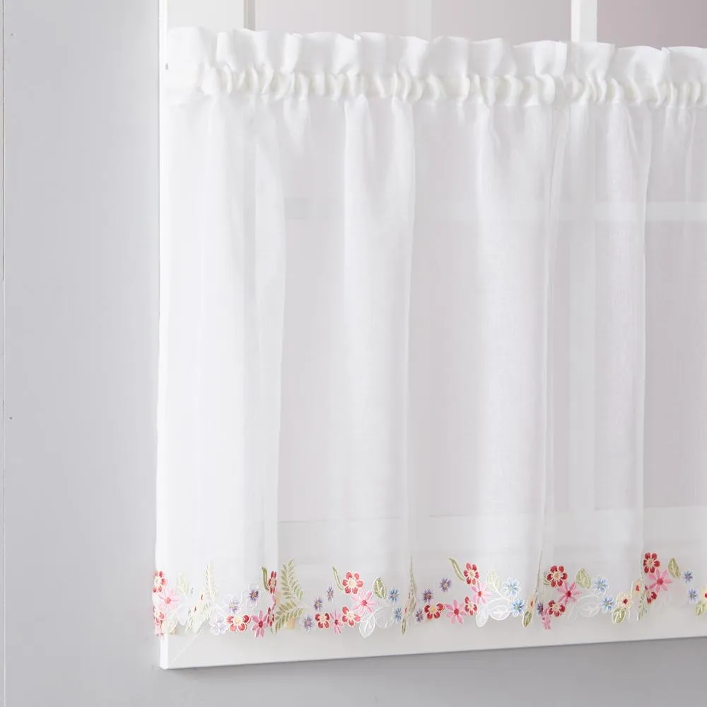 SKL Home Saturday Knight Ltd Sweet Stems Floral Embroidery 36" Tier Pair - 60 x 36, White