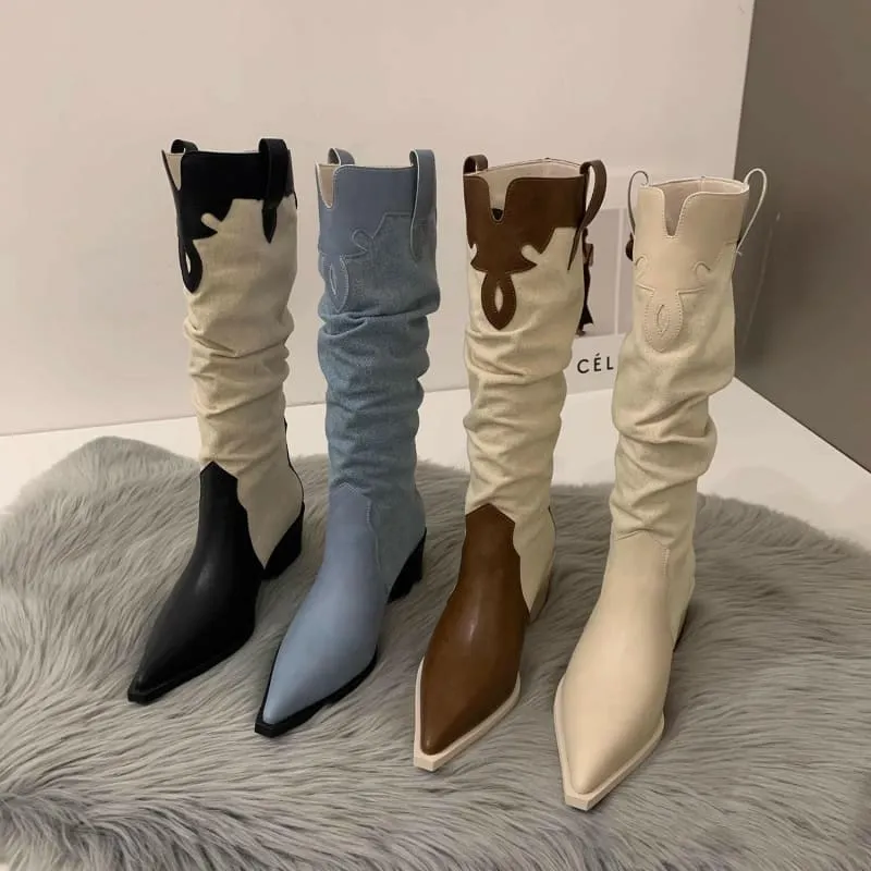 Soft Suede Western Cowboy Boots with Pointed Toe for Everyday Style